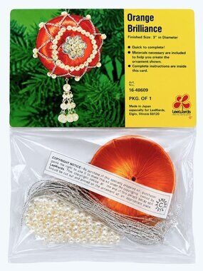 Vintage Lee Wards Orange Brilliance Satin Christmas Ornament Craft Kit NOS Japan